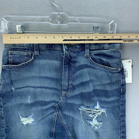 Arizona Jean Skirt Womens Juniors 7 Distresed Ripped Raw Hem Denim Medium Wash - Picture 5 of 8